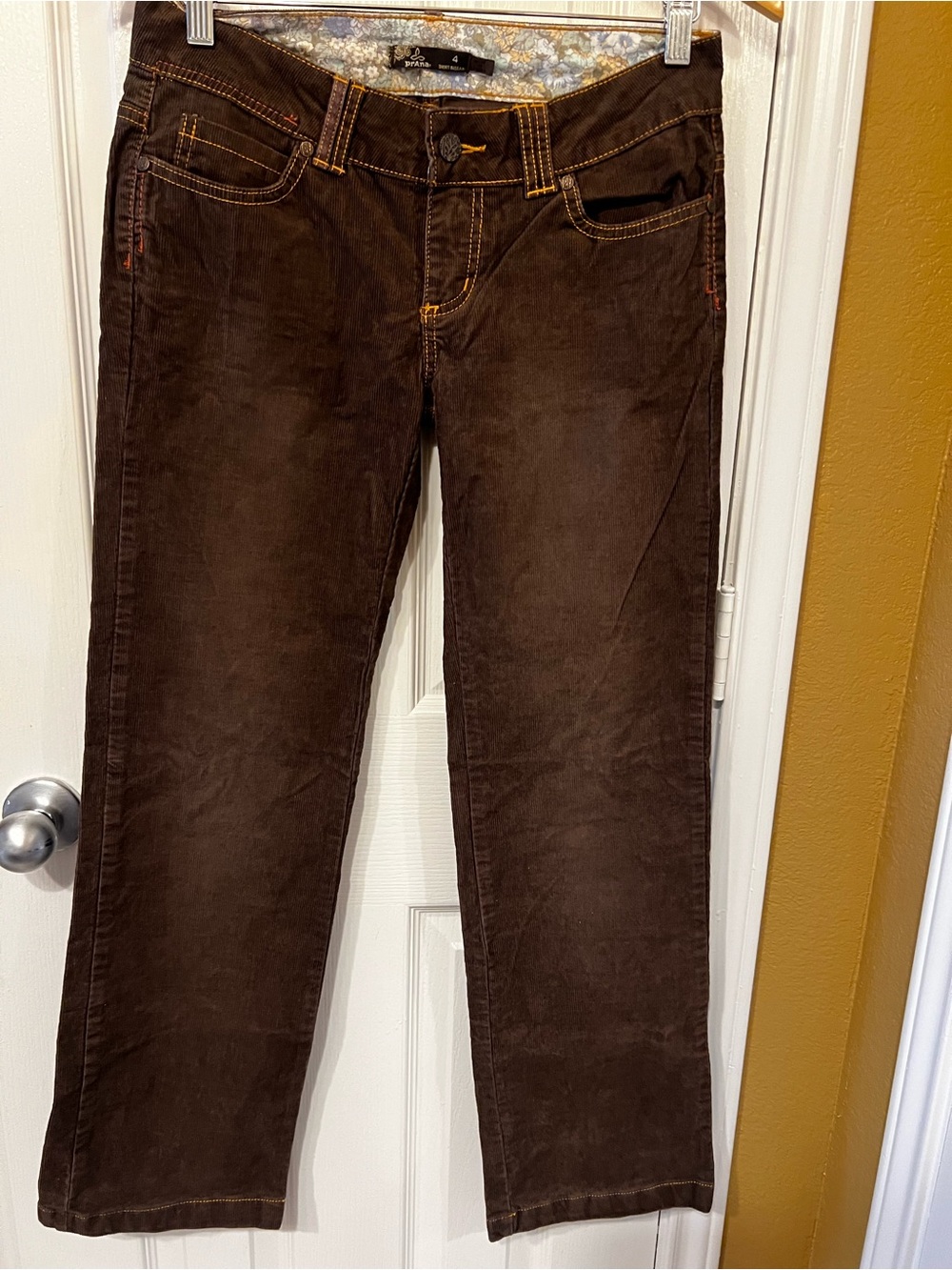 prAna Womenās Brown Boho Corduroy Low Rise Straight-Leg Pants ā Size 4